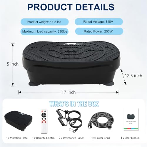 Vibration Plate Fitness Exercise Machine Vibrating Shaking Full Body Shaker Workout Vibrate Stand Shake Board Sport for Weight Loss Fat Burner with Resistance Bands for Gym Home Office Women Men